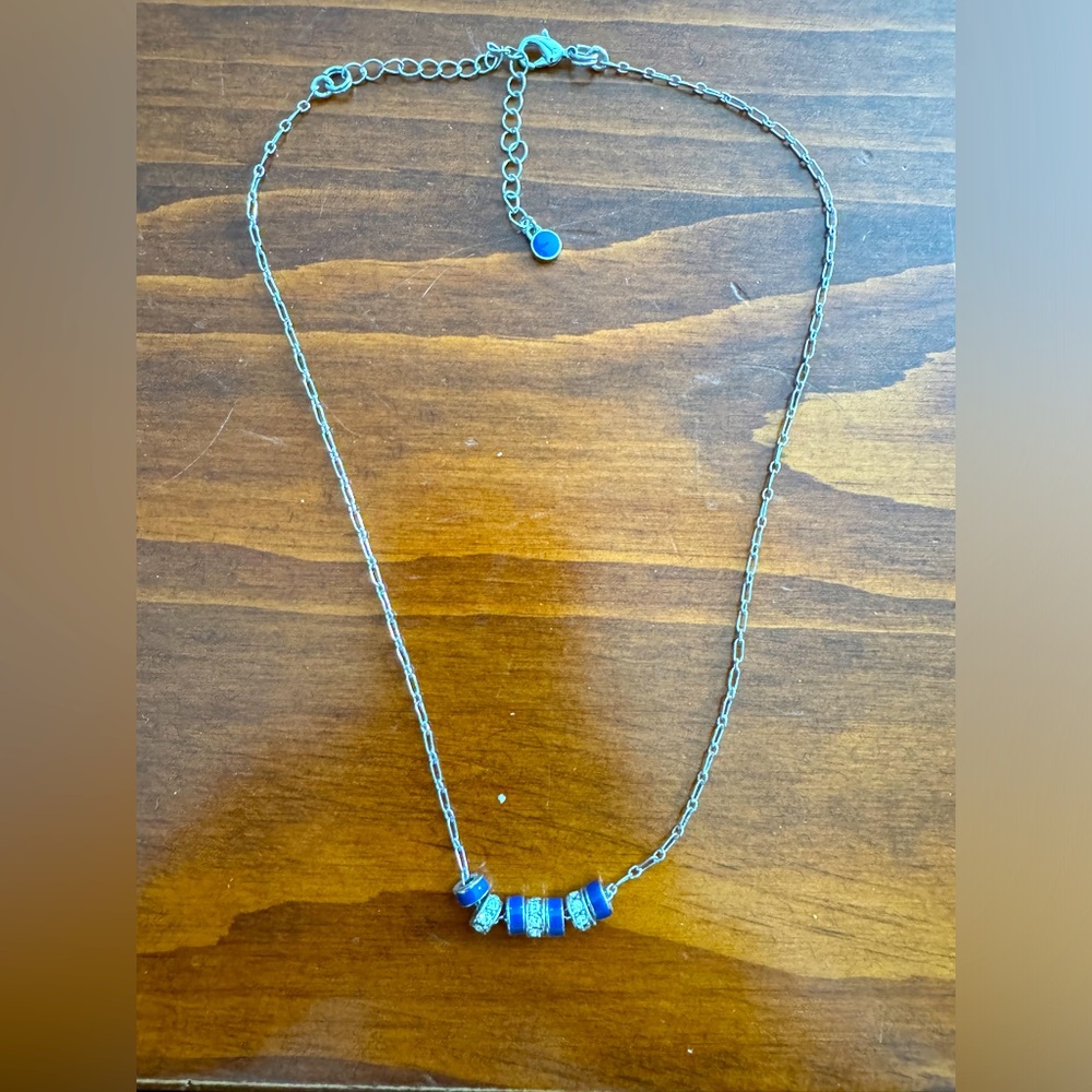 Lia Sophia blue enamel and clear crystal necklace